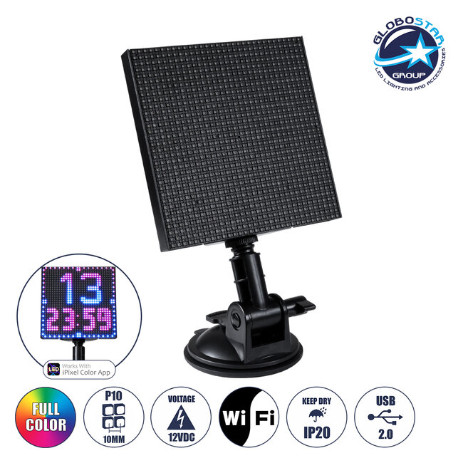 81501 LED Scrolling Display 32x32cm - Κυλιόμενη Ψηφιακή Πινακίδα / Επιγραφή Μονής Όψης P10 LED SMD DC 12V USB - Λειτουργία μέσω Wi-Fi με Εφαρμογή APP - IP20 - Μ13.2 x Π4 x Υ25cm - Πολύχρωμο RGBW - 1 Χρόνο Εγγύηση