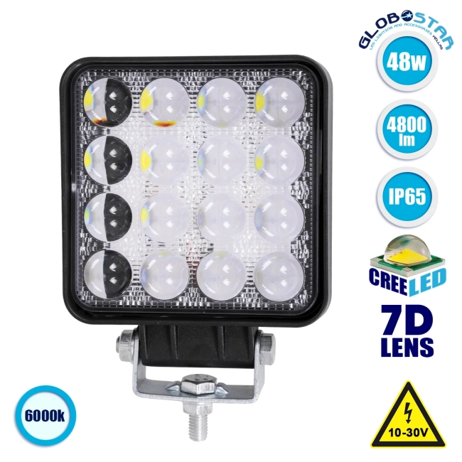 WORKPRO 85408 Προβολάκι LED 48W 4800lm 45° DC 10-30V Αδιάβροχο IP65 Ψυχρό Λευκό 6000K - CREE XBD 7D Chip - Μ10.8 x Π3.2 x Υ12.8cm - 2 Χρόνια Εγγύηση