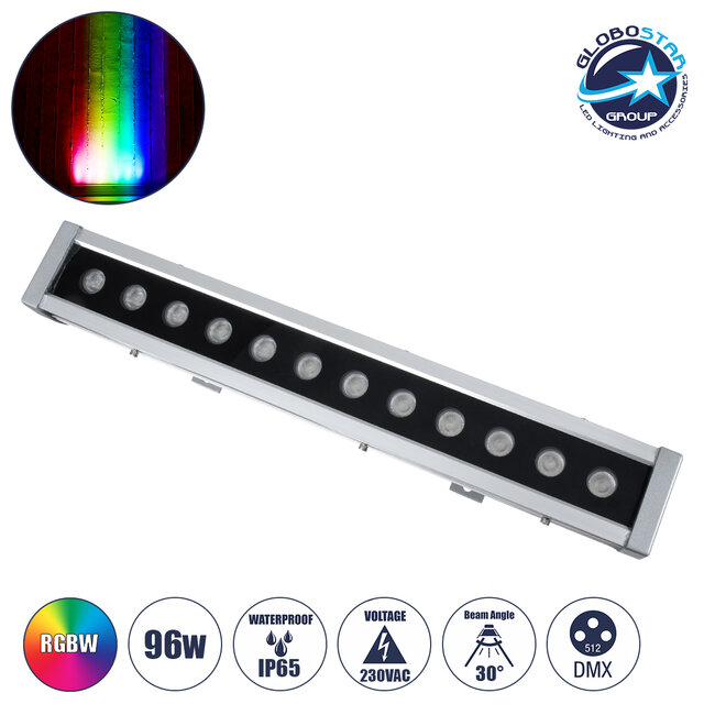 WASHER-DAIA S-90997 Μπάρα Φωτισμού Wall Washer LED 96W 10080lm 30° AC 230V Αδιάβροχο IP65 Μ52 x Π7.5 x Υ7cm Πολύχρωμο 4in1 RGBW DMX512 Display on Body - Ασημί - 3 Years Warranty - 1
