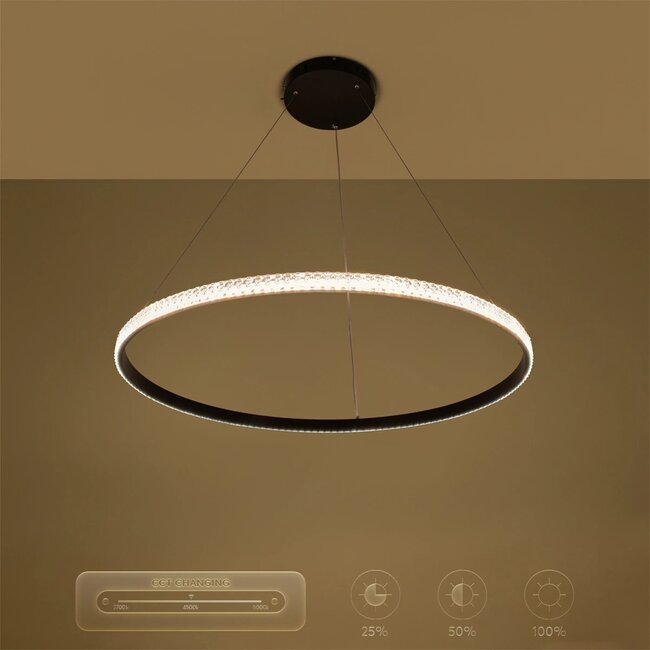 kelvo® DIAMOND KLV-101-0231 Κρεμαστό Φωτιστικό Οροφής LED 67W 6700lm 180° AC 220-240V IP20 Ρυθμιζόμενο Λευκό CCT με Χειριστήριο από 2700K έως 6000K Dimmable - Lumileds SMD Chip - Μαύρο Ματ - Μ80 x Π80 x Υ3cm - 3 Χρόνια Εγγύηση - 12