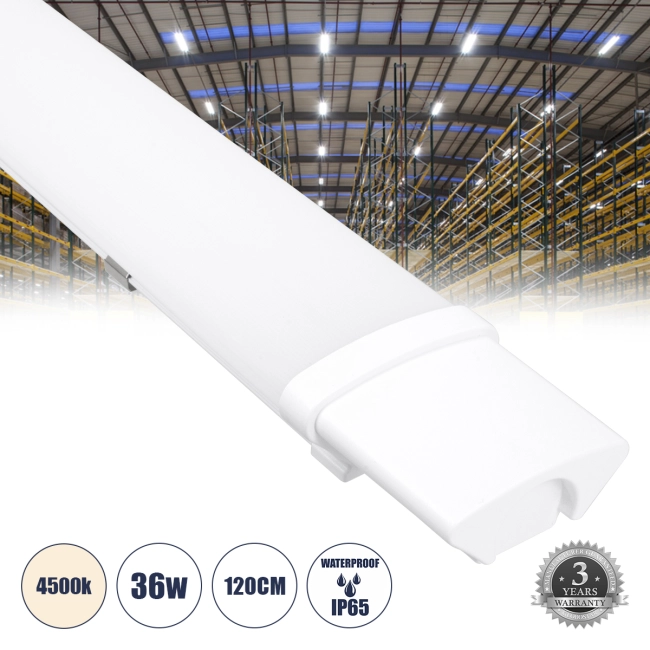 BIOMI 60165 Γραμμικό Βιομηχανικό Φωτιστικό Tri-Proof LED 36W 3987lm 120° AC 220-240V Αδιάβροχο IP65 Φυσικό Λευκό 4500K - Lumileds SMD Chip - Μ120 x Π6 x Υ4cm - 3 Χρόνια Εγγύηση