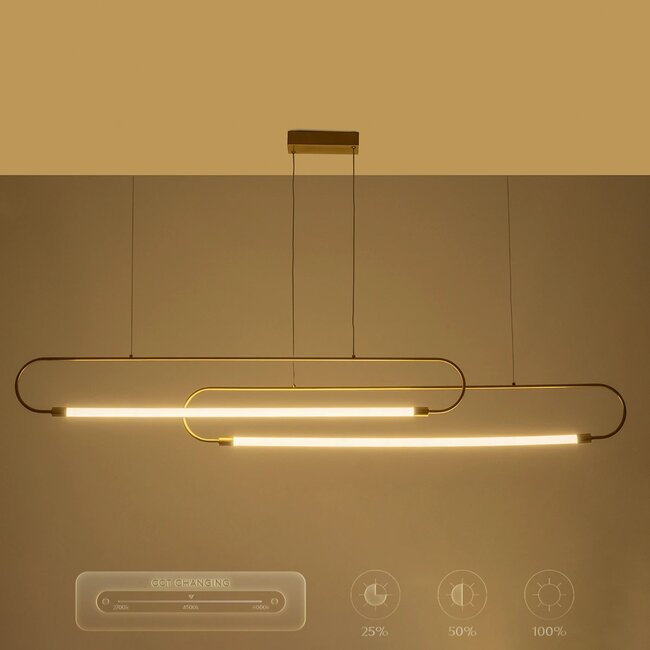 kelvo® GLOW KLV-101-0178 Κρεμαστό Φωτιστικό Οροφής LED 28W 2800lm 360° AC 220-240V IP20 Ρυθμιζόμενο Λευκό CCT με Χειριστήριο από 2700K έως 6000K Dimmable - Lumileds SMD Chip - Χρυσό Πλατίνα - Μ167 x Π7 x Υ24cm - 3 Χρόνια Εγγύηση - 17