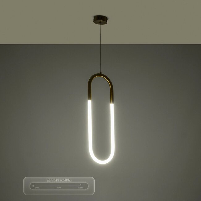 kelvo® GLOW KLV-101-0176 Κρεμαστό Φωτιστικό Οροφής LED 18W 1800lm 360° AC 220-240V IP20 Ρυθμιζόμενο Λευκό CCT με On/Off 2700K/4500K/6000K - Lumileds SMD Chip - Χρυσό Πλατίνα - Μ20 x Π2.5 x Υ60cm - 3 Χρόνια Εγγύηση - 15