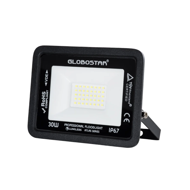  ATLAS 61416 Προβολέας LED 30W 3750lm 120° AC 220-240V Αδιάβροχο IP67 Ψυχρό Λευκό 6000K - Lumileds SMD Chip - TÜV Rheinland Certified - Μαύρο Ματ - Μ16 x Π2.5 x Υ12.5cm - 5 Χρόνια Εγγύηση