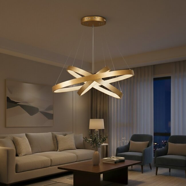 kelvo® NEMESIS KLV-101-0222-V2 Κρεμαστό Φωτιστικό Οροφής LED 120W 12000lm 180° AC 220-240V IP20 Ρυθμιζόμενο Λευκό CCT με Χειριστήριο από 2700K έως 6000K Dimmable - Lumileds SMD Chip - Χρυσό Πλατίνα - Μ80 x Π80 x Υ80cm - 3 Χρόνια Εγγύηση