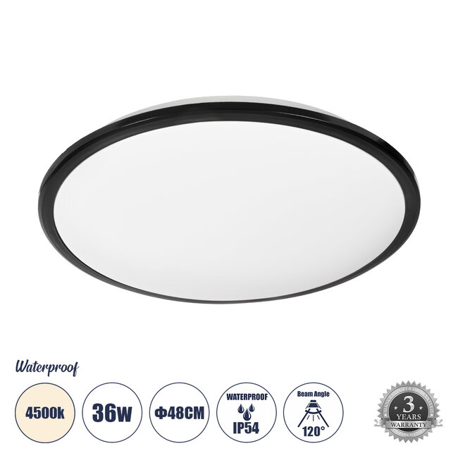 TUFFIN 60999 Πλαφονιέρα Οροφής LED 36W 3960lm 120° AC 220-240V Αδιάβροχη IP54 Φ48 x Υ6.5cm Φυσικό Λευκό 4500K - Μαύρο - Bridgelux Chips - 3 Years Warranty TUFFIN 60999 Πλαφονιέρα Οροφής LED 36W 3960lm 120° AC 220-240V Αδιάβροχη IP54 Φ48 x Υ6.5cm Φυσικό Λευκό 4500K - Μαύρο - Bridgelux Chips - 3 Years Warranty
