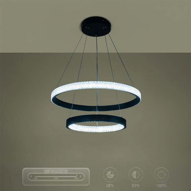 kelvo® DIAMOND KLV-101-0235 Κρεμαστό Φωτιστικό Οροφής LED 75W 7500lm 360° AC 220-240V IP20 Ρυθμιζόμενο Λευκό CCT με Χειριστήριο από 2700K έως 6000K Dimmable - Lumileds SMD Chip - Μαύρο Ματ - Μ60 x Π60 x Υ40cm - 3 Χρόνια Εγγύηση - 15