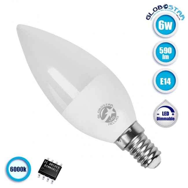 Κεράκι LED E14 6 Watt Milky Ψυχρό Λευκό Dimmable  77456 Κεράκι LED E14 6 Watt Milky Ψυχρό Λευκό Dimmable  77456