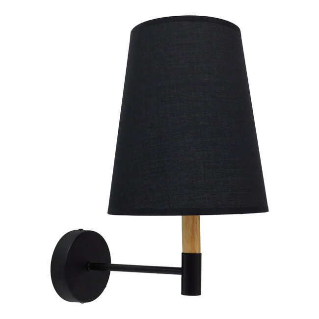 Μοντέρνο Φωτιστικό Τοίχου Απλίκα Μονόφωτο Μαύρο με Μπέζ Ξύλο Μεταλλικό Φ20  LYDFORD BLACK 01432 - 3