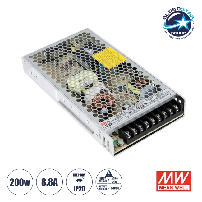 MEANWELL-LRS200-24 90783 Τροφοδοτικό/Μετασχηματιστής Class I PELV 200W 8.8A AC 220-240V σε DC 24V IP20 - Ρυθμιζόμενo από DC 21.6V έως DC 28.8V - Ασημί - Μ21.5 x Π11.5 x Υ3cm - 3 Χρόνια Εγγύηση MEANWELL-LRS200-24 90783 Τροφοδοτικό/Μετασχηματιστής Class I PELV 200W 8.8A AC 220-240V σε DC 24V IP20 - Ρυθμιζόμενo από DC 21.6V έως DC 28.8V - Ασημί - Μ21.5 x Π11.5 x Υ3cm - 3 Χρόνια Εγγύηση