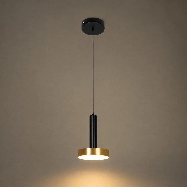 kelvo® ZANE KLV-101-0349 Κρεμαστό Φωτιστικό Οροφής LED 18W 1800lm 120° AC 220-240V IP20 Ρυθμιζόμενο Λευκό CCT με Χειριστήριο από 2700K έως 6000K Dimmable - Lumileds SMD Chip - Σατινέ Χρυσό Βούρτσας & Μαύρο Ματ - Μ15 x Π15 x Υ20cm - 3 Χρόνια Εγγύηση - 6