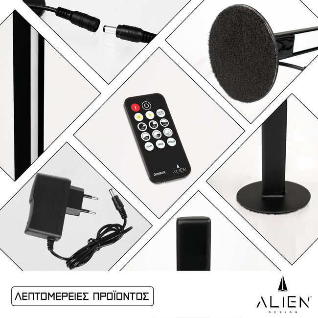 ALIEN-DIVA-BLACK-50-1 ALIEN Design DIVA Μοντέρνο Minimal Nordic Μεταλλικό Φωτιστικό Επιτραπέζιο - Πορτατίφ - Λαμπατέρ Μαύρο LED 8W 1120lm με Ασύρματο Χειριστήριο RF & Dimmer IP20 Ψυχρό Λευκό 6000K Μ3 x Π1.6 x Υ50cm - 6