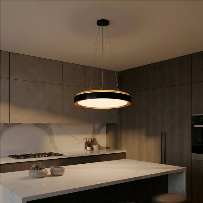 kelvo® BARCHETTA KLV-101-0266 Κρεμαστό Φωτιστικό Οροφής LED 72W 7200lm 120° AC 220-240V IP20 Ρυθμιζόμενο Λευκό CCT με Χειριστήριο από 2700K έως 6000K Dimmable - Lumileds SMD Chip - Μαύρο & Σαμπανιζέ Χρυσό Ματ - Μ48 x Π48 x Υ8.2cm - 3 Χρόνια Εγγύηση