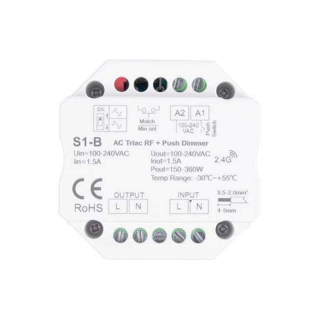 73124 S1-B+R11 SKYDANCE ΣΕΤ Dimmer & Ασύρματο Χειριστήριο Αφής 1 Group RF 2.4Ghz 1.5A Max AC100-240V (360W) - DC 3V IP20 - 5 Χρόνια Εγγύηση - 4