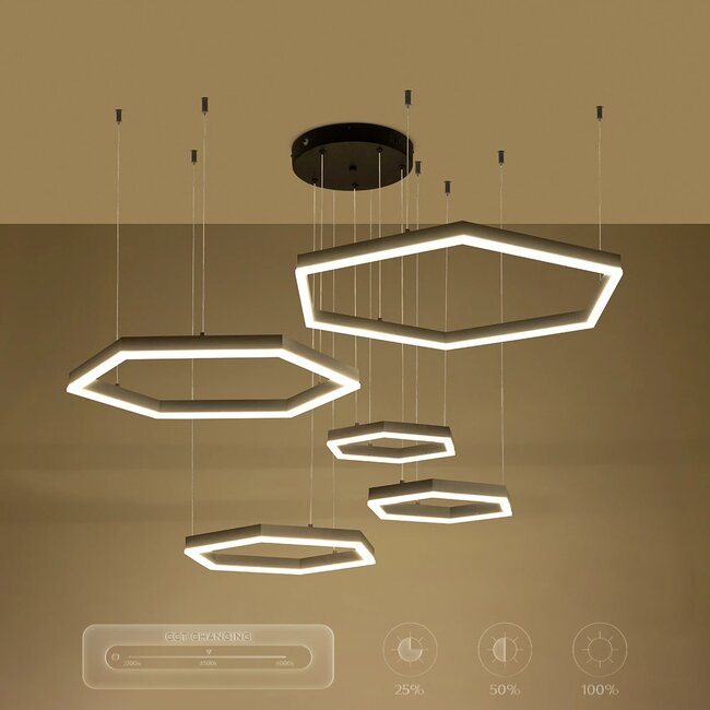 kelvo® LEXAGON KLV-101-0179 Κρεμαστό Φωτιστικό Οροφής LED 120W 12000lm 200° AC 220-240V IP20 Ρυθμιζόμενο Λευκό CCT με Χειριστήριο από 2700K έως 6000K Dimmable - Lumileds SMD Chip - Μαύρο Ματ - Μ110 x Π90 x Υ110cm - 3 Χρόνια Εγγύηση - 11
