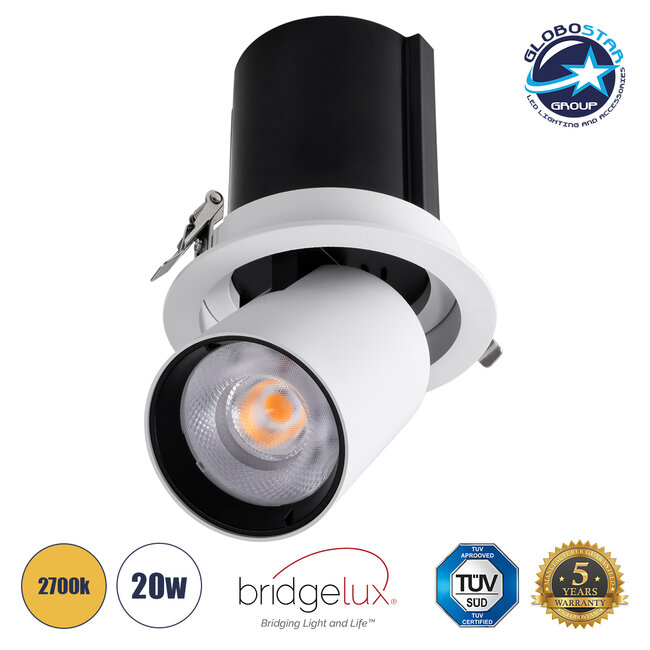 VIRGO-B 60311 Χωνευτό LED Spot Downlight TrimLess Φ13.5cm 20W 2500lm 36° AC 220-240V IP20 Φ13.5cm x Υ14cm - Στρόγγυλο - Λευκό με Μαύρο Κάτοπτρο - Θερμό Λευκό 2700K - Bridgelux COB - 5 Years Warranty