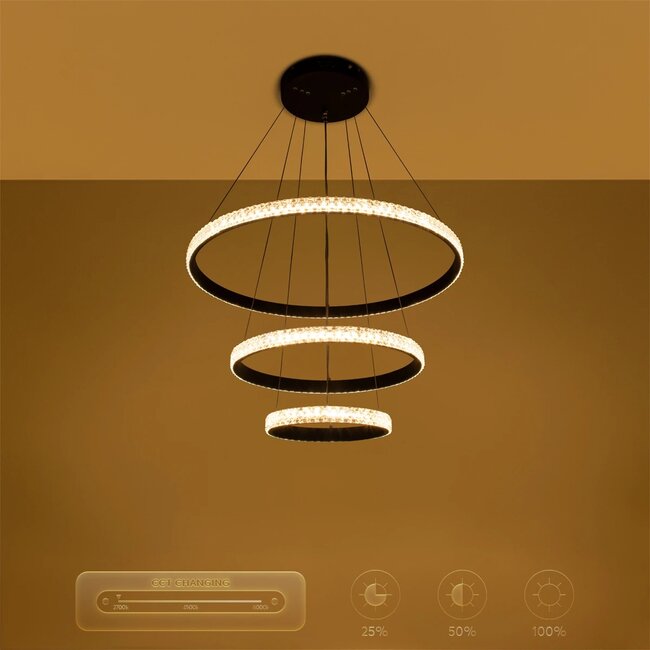 kelvo® DIAMOND KLV-101-0237-V2 Κρεμαστό Φωτιστικό Οροφής LED 100W 10000lm 180° AC 220-240V IP20 Ρυθμιζόμενο Λευκό CCT με Χειριστήριο από 2700K έως 6000K Dimmable - Lumileds SMD Chip - Μαύρο Ματ - Μ60 x Π60 x Υ60cm - 3 Χρόνια Εγγύηση - 13