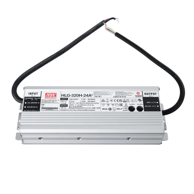  MEANWELL-HLG320H-24A 90794 Τροφοδοτικό/Μετασχηματιστής SELV 320W 13.3A DC24V Αδιάβροχο IP65 - AC 220-240V σε DC 24V / Ρυθμιζόμενο από DC 21V έως DC 26V - Μ25.2 x Π9 x Υ4.38cm - 3 Χρόνια Εγγύηση - 4