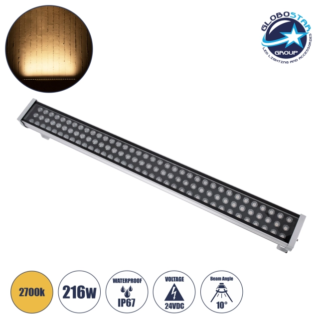 WASHERGAIA 90217 Μπάρα Φωτισμού Wall Washer LED 216W 23760lm 10° DC 24V Αδιάβροχο IP67 Θερμό Λευκό 2700K Dimmable - Bridgelux SMD Chip - Ασημί - Μ100 x Π10.2 x Υ9.5cm - 3 Χρόνια Εγγύηση