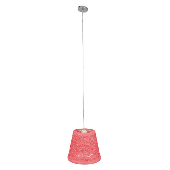 Vintage Κρεμαστό Φωτιστικό Οροφής Μονόφωτο Ροζ Ξύλινο Ψάθινο Rattan Φ32  ARGENT PINK 00996 - 2
