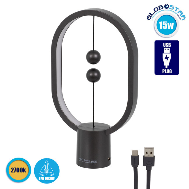 76544 MAGNET Μοντέρνο Φωτιστικό Γραφείου Σκούρο Γκρι LED 15 Watt 1500lm DC 5V με Μαγνητικό Διακόπτη & Καλώδιο Τροφοδοσίας USB Θερμό Λευκό 2700K