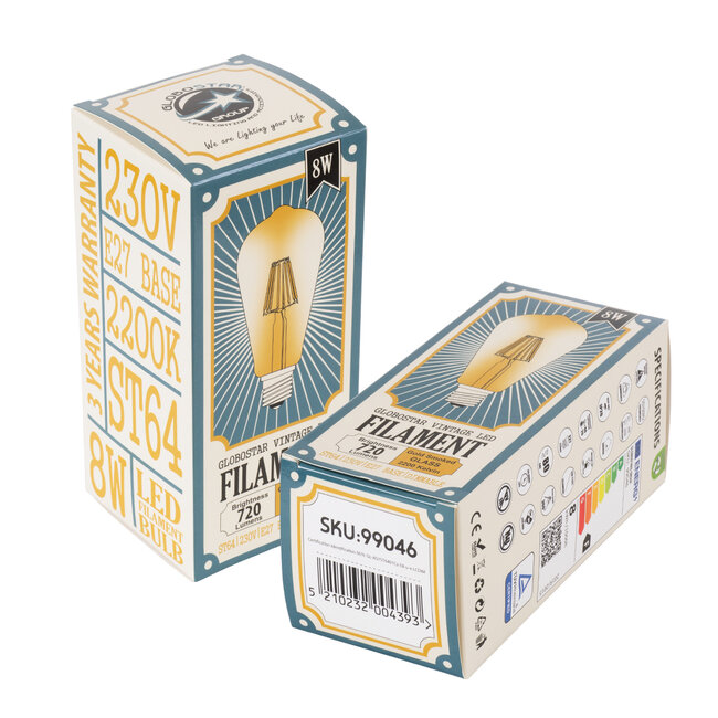 99046 Λάμπα LED Long Filament E27 ST64 Αχλάδι 8W 720lm 360° AC 220-240V IP20 Φ6.4 x Υ14cm Ultra Θερμό Λευκό 2200K με Μελί Γυαλί - Dimmable - 3 Years Warranty - 6