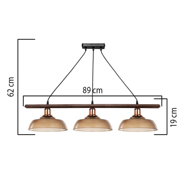 LOAN 203-0289 Μοντέρνο Κρεμαστό Φωτιστικό Οροφής με Ντουί 3 x E27 AC 220-240V IP20 - Καφέ & Μπρονζέ -  Μ89 x Π25.5 x Υ19cm - 3
