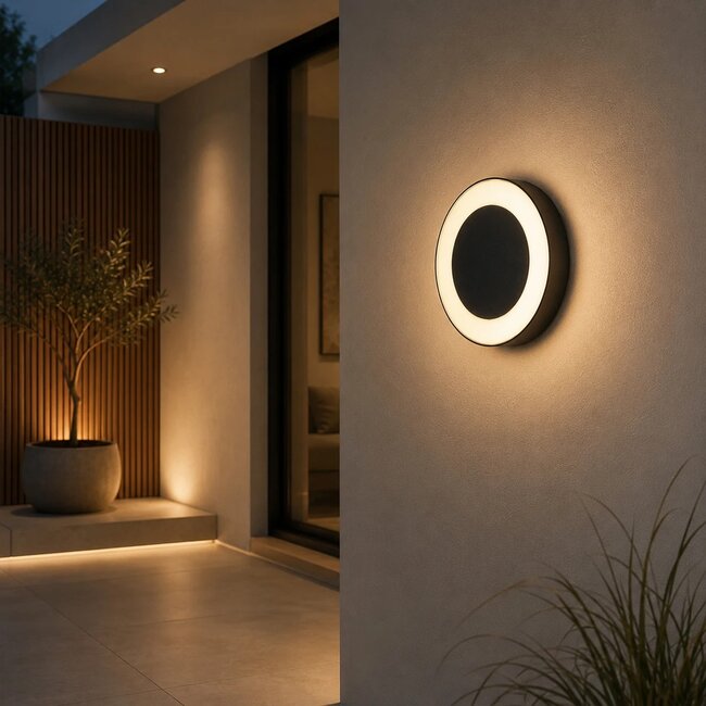 LINEART GLB-103-0038 Φωτιστικό Τοίχου / Απλίκα LED 18W 1620lm 120° AC 220-240V Αδιάβροχο IP65 Θερμό Λευκό 2700K - Sanan SMD Chip - Μαύρο Ματ - Μ20 x Π4.5 x Υ20cm - 3 Χρόνια Εγγύηση - 6