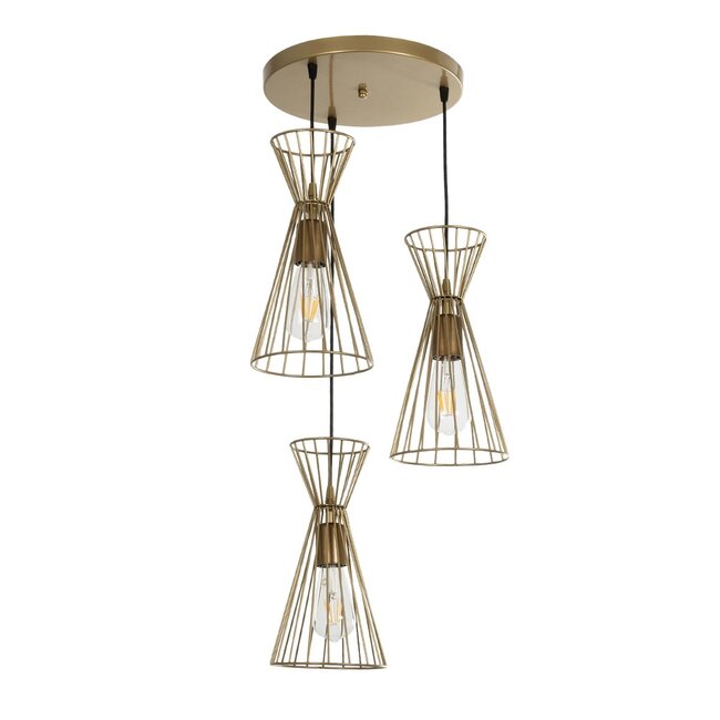 FLIXIO 201-0126 Vintage Κρεμαστό Φωτιστικό Οροφής με Ντουί 3 x E27 AC 220-240V IP20 - Χρυσό - Μ40 x Π40 x Υ70cm - 4