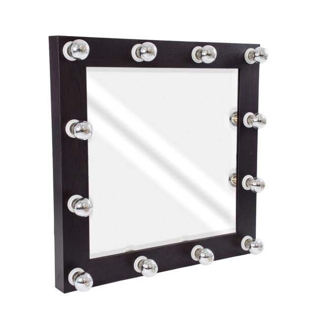 MAKEUP MIRROR-80x80-2 Μοντέρνος Καθρέπτης Μακιγιάζ με Πλαίσιο Φυσικού Ξύλου με Διακόπτη On/Off 12 x E27 AC220-240V - Μ80 x Π7 x Υ80cm - Καφέ Wenge - 2