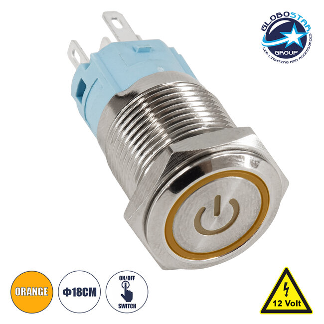 70784 LED Φωτιζόμενος Διακόπτης Χωνευτός - Μπουτόν On/Off Ανοξείδωτος DC 12V με Angel Eye Αδιάβροχο Φ18mm IP67 Πορτοκαλί - 1