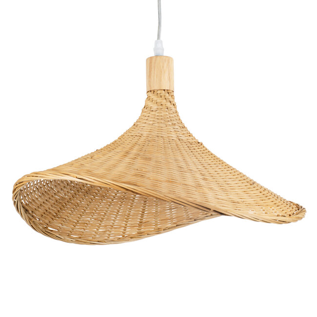 CUBA 01717 Vintage Κρεμαστό Φωτιστικό Οροφής Μονόφωτο Μπεζ Ξύλινο Bamboo Φ43 x Y30cm - 1