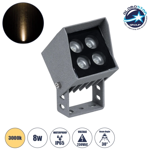 SPOT-JENA 90635 Σποτ Φωτισμου Wall Washer LED 8W 880lm 30° AC 220-240V Αδιάβροχο IP65 Μ8.5 x Π7.3 x Υ9.5cm Θερμό Λευκό 3000K - Γκρι Ανθρακί - 3 Years Warranty