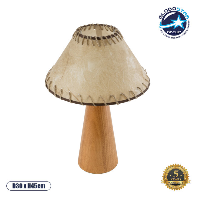 MASPALOMAS 02291 Boho Επιτραπέζιο Φωτιστικό Μονόφωτο 1 x E27 AC220-240V IP20 - Φ30 x Υ45cm - Μπεζ Ξύλινο Καμπάνα - 5 Χρόνια Εγγύηση