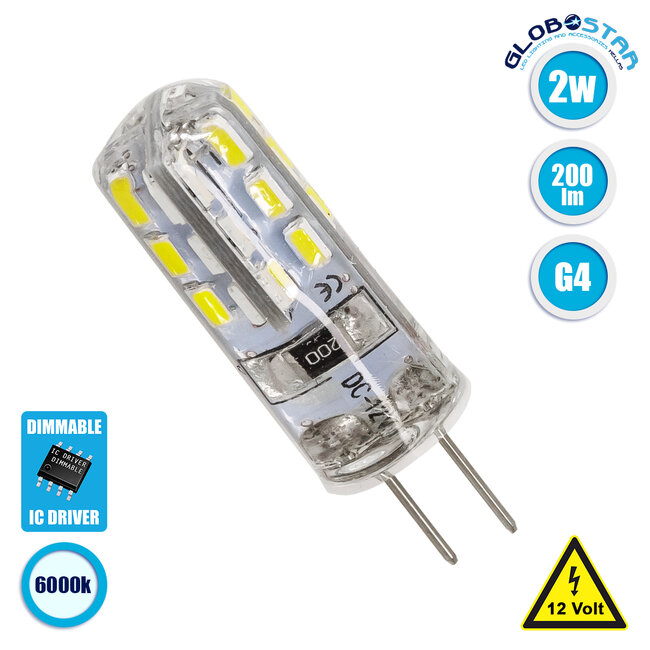 76130 Λάμπα G4 LED SMD 2835 2W 200lm 320° DC 12V Σιλικόνης Ψυχρό Λευκό 6000K Dimmable 76130 Λάμπα G4 LED SMD 2835 2W 200lm 320° DC 12V Σιλικόνης Ψυχρό Λευκό 6000K Dimmable