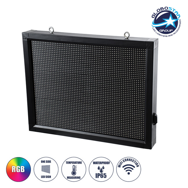 DISPLAY 90287 LED Scrolling Display 64x48cm - Κυλιόμενη Ψηφιακή Πινακίδα / Επιγραφή Μονής Όψης P10 LED SMD AC 220-240V - Λειτουργία μέσω Wi-Fi με Εφαρμογή APP - Αισθήτηρας Θερμοκρασίας και Υγρασίας - Αδιάβροχο IP65 - Μ72 x Π9 x Υ56cm - RGB - 1 Χρόνο Εγγύηση