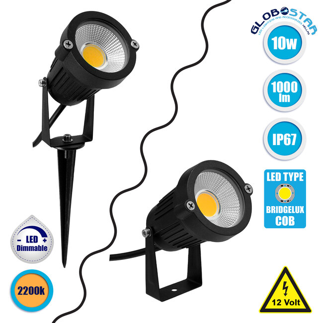 75584 Προβολάκι Κήπου Καρφωτό - Δαπέδου Bridgelux COB LED 10W 1000lm 35° DC 12-24V Αδιάβροχο IP67 Ultra Θερμό Λευκό 2200K Dimmable