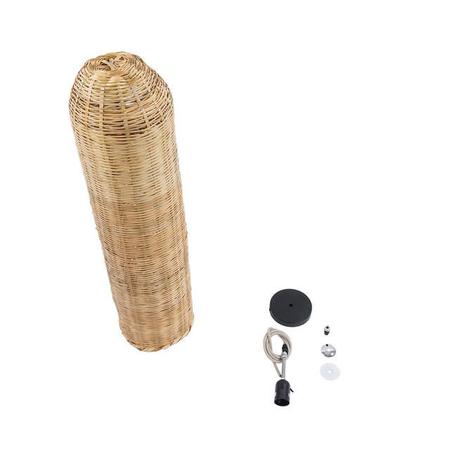 WAIKIKI 02349 Boho Κρεμαστό Φωτιστικό Οροφής Μονόφωτο 1 x E27 AC220-240V IP20 - Φ20 x Υ80cm - Μπεζ Ξύλινο Μπαμπού Καμπάνα - 5 Χρόνια Εγγύηση - 10