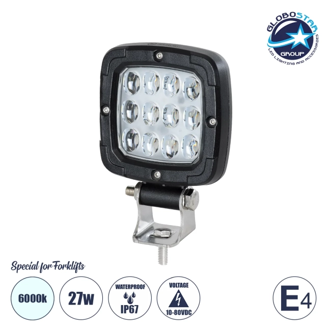 85454 E4 Mark Vehicle & Forklift Work Lights - Φώτα Εργασίας για Οχήματα Περονοφόρα - Κλάρκ LED 27W DC 10-80V Αδιάβροχο IP67 Ψυχρό Λευκό 6000K Μ9.5 x Π3 x Υ13.5cm