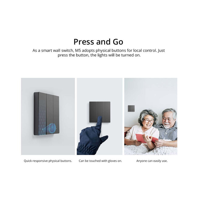 80089 SONOFF M5-3C-80 SwitchMan Mechanical Smart Switch WiFi & Bluetooth AC 100-240V Max 6A 1320W (2A/Way) 3 Way - 9