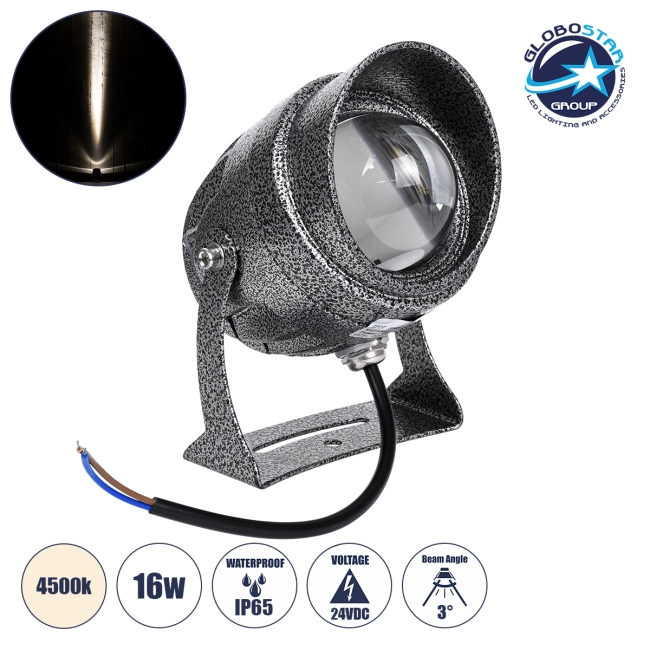 SPOTXENIA 90633 Σποτ Φωτισμου με Αντιθαμβωτική Γρίλια LED 16W 1840lm 3° DC 24V Αδιάβροχο IP65 Φυσικό Λευκό 4500K Dimmable - Bridgelux COB Chip - Σφυρήλατο Γκρι Ανθρακί - Μ9 x Π9 x Υ12cm - 3 Χρόνια Εγγύηση