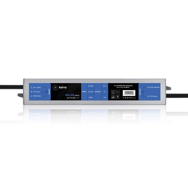 kelvo® SELAS KLV-107-0019 Τροφοδοτικό/Μετασχηματιστής Class II SELV 24W 2A AC 220-240V σε DC 12V Αδιάβροχο IP67 - Γκρι Ανθρακί Ματ - Μ18.2 x Π3 x Υ2cm - 5 Χρόνια Εγγύηση - 3