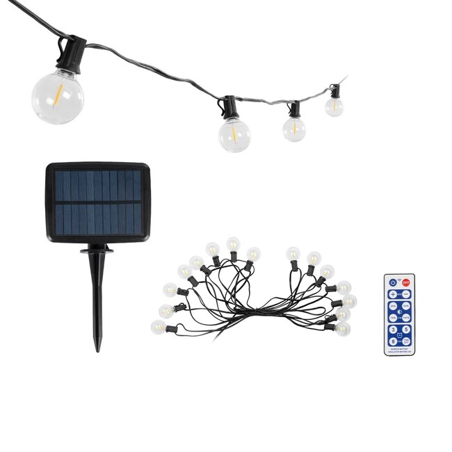 TWILIGHT 79667 Μοντέρνο Φωτιστικό Κήπου Γιρλάντα 7.7m με 15 Λάμπες & IR Ασύρματο Χειριστήριο LED 9W 810lm 360° DC 3.7V με Ενσωματωμένο Φωτοβολταϊκό Panel 5.5V 1.5W & Επαναφορτιζόμενη Μπαταρία Li-ion 3.7V 1x18650 2200mAh Αδιάβροχο IP65 Θερμό Λευκό 2700Κ Dimmable - Sanan SMD Chip - Μαύρο &