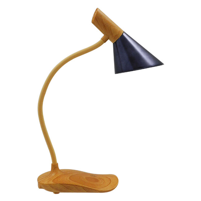 Μοντέρνο Επιτραπέζιο Φωτιστικό Γραφείου LED 6 Watt Μονόφωτο Μεταλλικό Καφέ Ξύλο Μαύρο Λευκό Ημέρας 4500k  DRAPER BLACK 01437 - 4