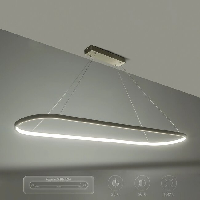 BOLIVAR 61273 Μοντέρνο Κρεμαστό Φωτιστικό Οροφής LED 54W 6210lm 360° AC 220-240V IP20 Ρυθμιζόμενο Λευκό CCT με Χειριστήριο από 2700K έως 6000K Dimmable - Lumileds SMD Chip - Νίκελ Βούρτσας - Μ120 x Π30 x Υ2cm - 3 Χρόνια Εγγύηση - 11