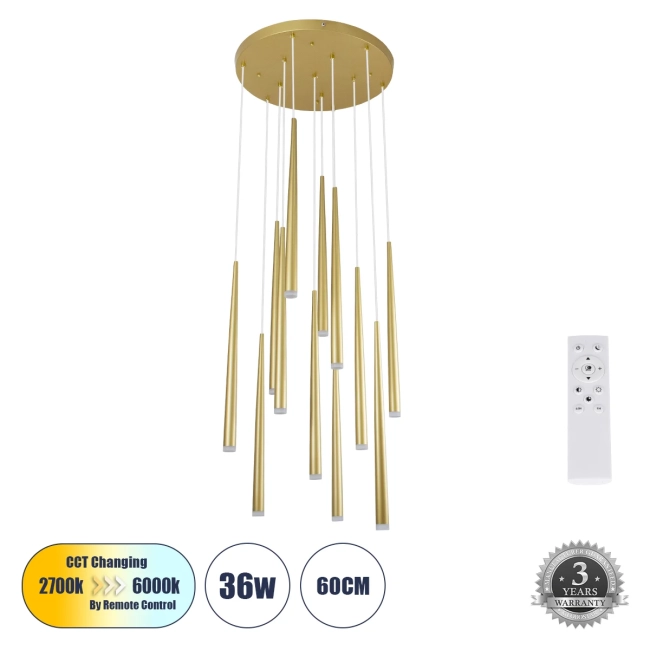 TEARS 61314 Μοντέρνο Κρεμαστό Φωτιστικό Οροφής LED 36W 3960lm 180° AC 220-240V IP20 Ρυθμιζόμενο Λευκό CCT με Χειριστήριο από 2700K έως 6000K Dimmable - Lumileds SMD Chip - Χρυσό Βούρτσας - Μ60 x Π60 x Υ51.5cm - 3 Χρόνια Εγγύηση TEARS 61314 Μοντέρνο Κρεμαστό Φωτιστικό Οροφής LED 36W 3960lm 180° AC 220-240V IP20 Ρυθμιζόμενο Λευκό CCT με Χειριστήριο από 2700K έως 6000K Dimmable - Lumileds SMD Chip - Χρυσό Βούρτσας - Μ60 x Π60 x Υ51.5cm - 3 Χρόνια Εγγύηση
