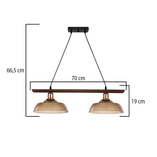 LOAN 203-0288 Μοντέρνο Κρεμαστό Φωτιστικό Οροφής με Ντουί 2 x E27 AC 220-240V IP20 - Καφέ & Μπρονζέ - Μ70 x Π25.5 x Υ19cm - 3