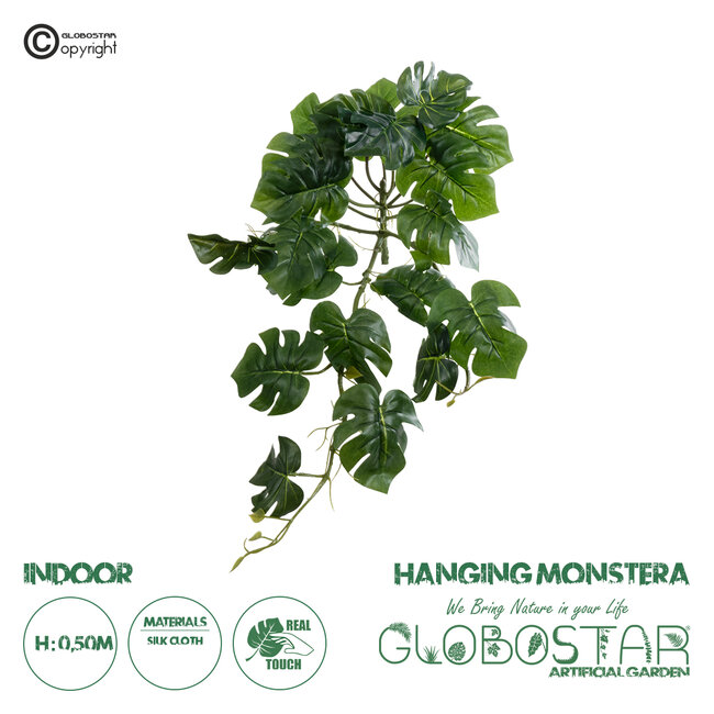 Artificial Garden HANGING MONSTERA 20600 Τεχνητό Διακοσμητικό Κρεμαστό Φυτό Μονστέρα Μ28 x Π30 x Υ50cm