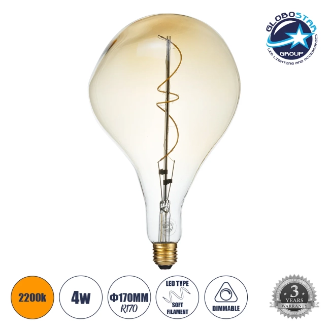 ROCK 99175 Λάμπα E27 R170 LED 4W 280lm 360° AC 220-240V IP20 Ultra Θερμό Λευκό 2200K Dimmable - Soft S Spiral Filament Chip - Μελί - Μ16.5 x Π16.5 x Υ28cm - 3 Χρόνια Εγγύηση ROCK 99175 Λάμπα E27 R170 LED 4W 280lm 360° AC 220-240V IP20 Ultra Θερμό Λευκό 2200K Dimmable - Soft S Spiral Filament Chip - Μελί - Μ16.5 x Π16.5 x Υ28cm - 3 Χρόνια Εγγύηση