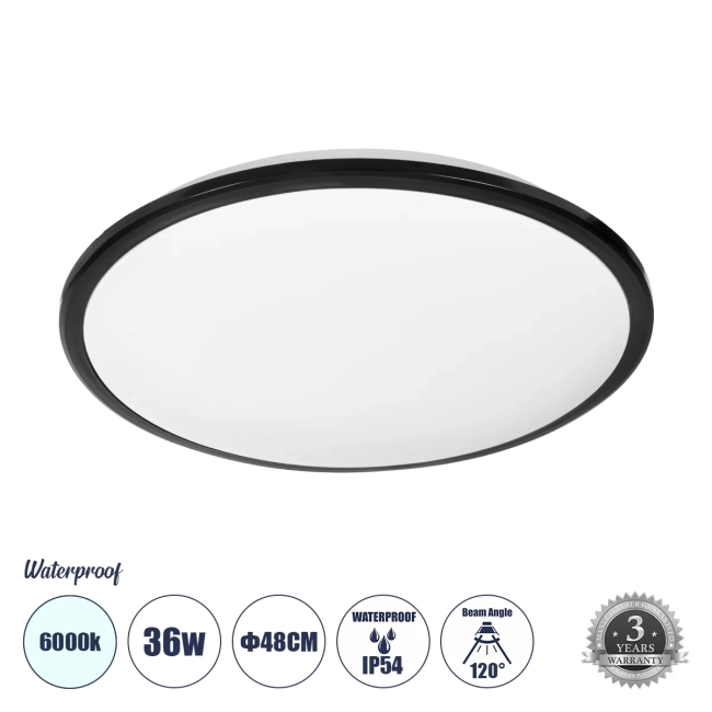 TUFFIN 60998 Φωτιστικό Πλαφονιέρα Οροφής LED 36W 3600lm 120° AC 220-240V Αδιάβροχο IP54 Ψυχρό Λευκό 6000K - Lumileds SMD Chip - Μαύρο Ματ & Λευκό Γαλακτερό - Μ48 x Π48 x Υ6.5cm - 3 Χρόνια Εγγύηση TUFFIN 60998 Φωτιστικό Πλαφονιέρα Οροφής LED 36W 3600lm 120° AC 220-240V Αδιάβροχο IP54 Ψυχρό Λευκό 6000K - Lumileds SMD Chip - Μαύρο Ματ & Λευκό Γαλακτερό - Μ48 x Π48 x Υ6.5cm - 3 Χρόνια Εγγύηση